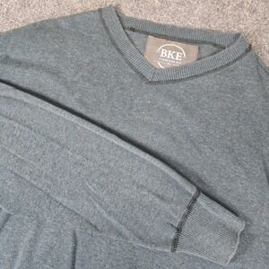 BKE Standard‎ Fit V Neck Sweater Men XL Blue Cotton Long Sleeve Casual Knit